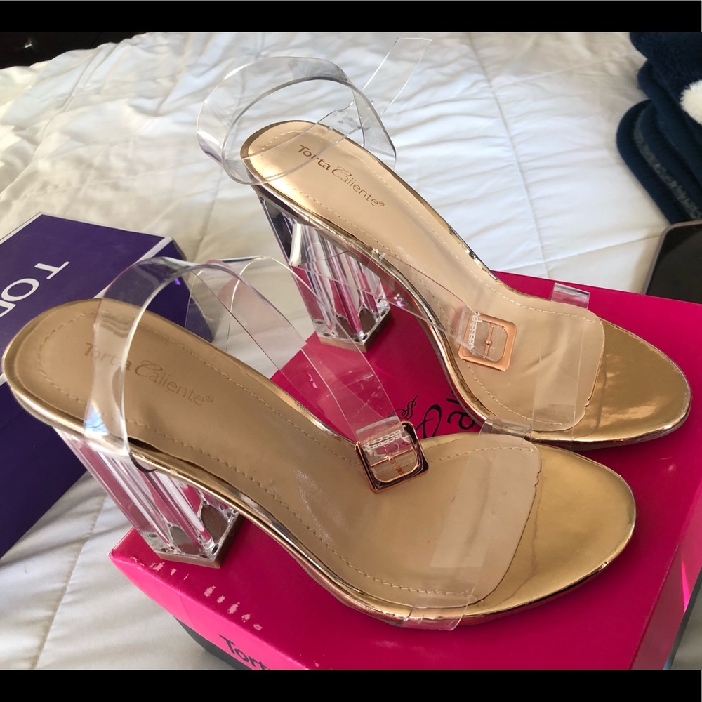 Clear strapy heels